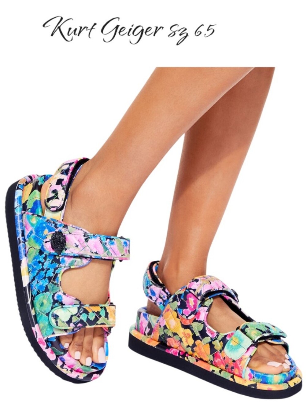 Kurt Geiger London Orson Floral Quilted Strap Sandals Size 6.5